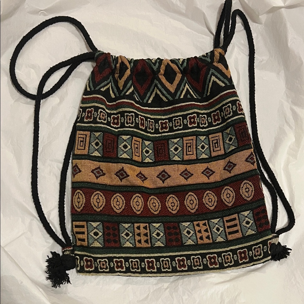 Aztec Bohemian Patterned Drawstring Bag - image 1